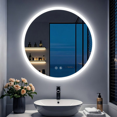 Luvodi 80Cm Round Anti-Fog Led Bathroom Mirror Hotel Vanity Mirror With Aluminum Frame from B&Q