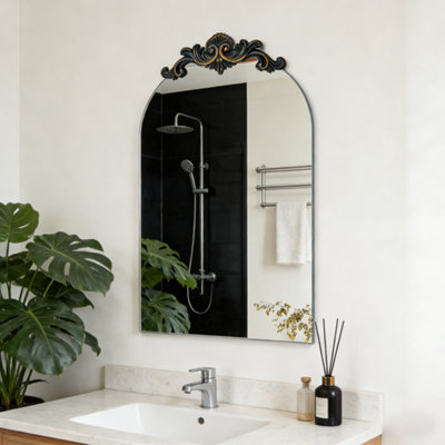 Artloge 60X94.5Cm Arched Wall Mirror Window Decorative Ornate Scroll Carved Baroque Mirror from B&Q