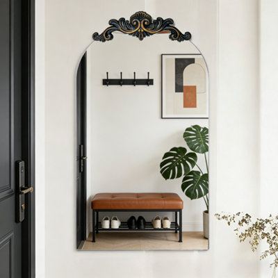 Artloge 60X124.5Cm Large Arched Wall Mirror Window Decorative Ornate Scroll Carved Baroque Mirror from B&Q