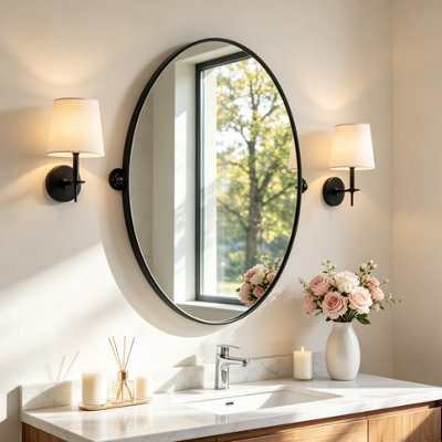 Artloge 500X700mm Oval Pivot Mirror Tilting Bathroom Mirror Framed Wall Mounted Mirror Shatter-Proof
