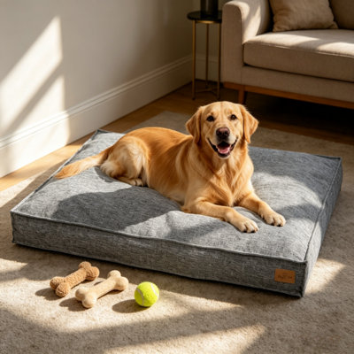 Bingopaw Orthopedic Foam Dog Bed118X89X12Cm Linen Calming Surface Waterproof Comfort Mattress Pillow from B&Q