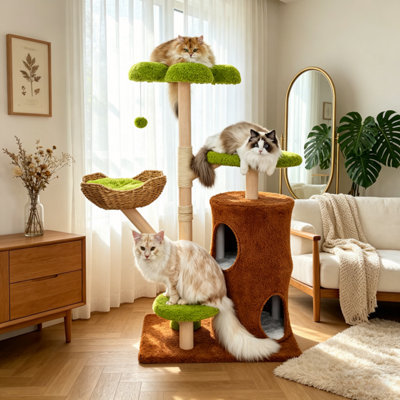 Bingopaw 136Cm Tall Wood Cat Tree Tower With Scratching Post Branches2-Tier Tree Hole Cat Condo from B&Q