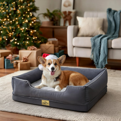 Bingopaw 77X63X18Cm Orthopedic Dog BedCalming Pet Sofa Couch Enhanced BolsterNonslip BottomGrey from B&Q