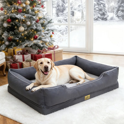 Bingopaw 111X88X23Cm Orthopedic Dog BedCalming Pet Sofa Couch Enhanced BolsterNonslip BottomGrey from B&Q