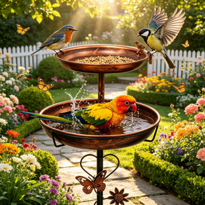 Bingopaw Double Bowl Bird Bath Feeder With 5 ProngFreestanding Metal BirdbathsAntique Yard Lawn Decor 118Cm H from B&Q