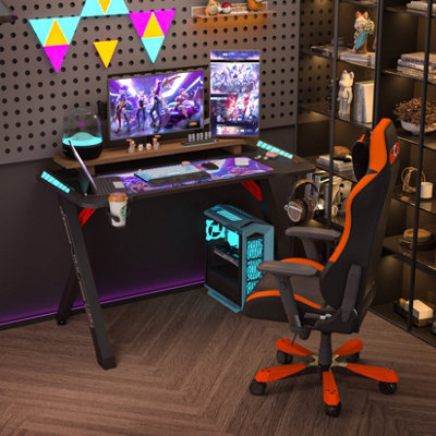 Fativo 120X60Cm R-Shaped Rgb Led Gaming Desk Home Office Table 3D Carbon Fibre Surface from B&Q