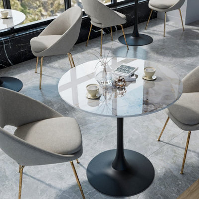 Fativo 76X78.5Cm Large Round Sintered Stone Marble Dining Table Tulip Table Black Leg Base Support W/ Gray Pattern from B&Q