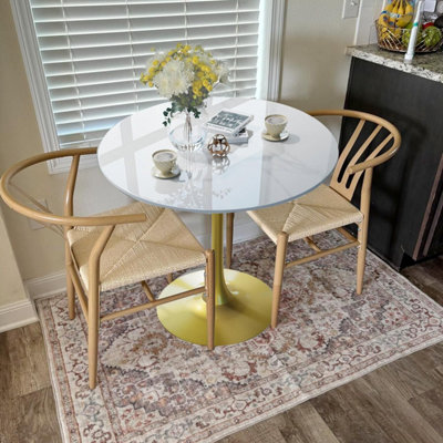 Fativo 76X78.5Cm Large Round Sintered Stone Marble Dining Table Tulip Table Breakfast Gold Leg Base Support from B&Q