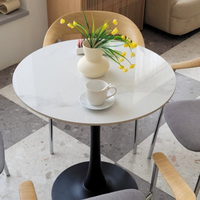 Fativo 76X78.5Cm Sintered Stone Marble Large Round Marble Dining Table Tulip Table Breakfast Black Leg Base Support from B&Q