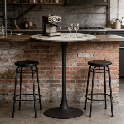 Fativo W 76 X H 100Cm Sintered Stone Marble Bar Table Counter Bistro Pub Tables Black Base W/ Gray Pattern from B&Q