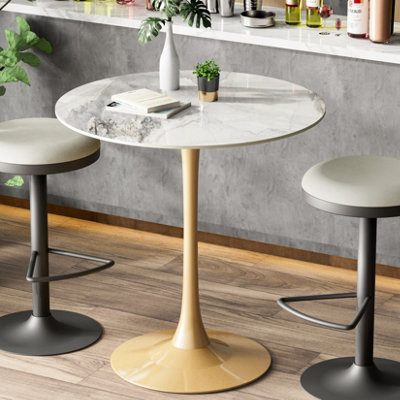Fativo 76Cm Round Bar Sintered Stone Marble Table 100Cmh Circular Cocktail TableGold Base W/ Grey Pattern from B&Q