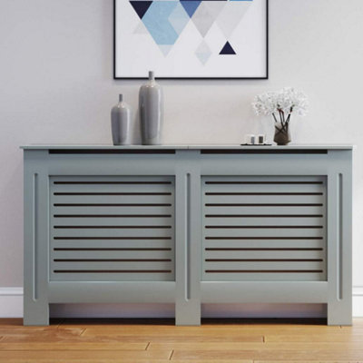Fativo Grey Horizontal Radiator Cover Grill Shelf Cabinet Mdf Wood Modern Traditional Furniture (19D X 172W X 92.2H Cm) from B&Q