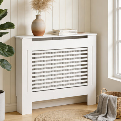 Fativo Horizontal Radiator Cover Grill Shelf Cabinet Mdf Wood Modern Traditional Furniture (19D X 111W X 101.2H Cm) from B&Q