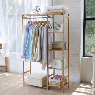 Fativo  6 Tier Bamboo Garment Rack Storage Shelves Clothes Hanging Wardrobe Closet Stand,146.6Cmh from B&Q