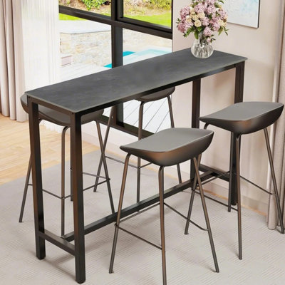 Fativo L120Xw40Xh105Cm Sintered Stone Marble Heavy Duty Kitchen Table Bar Table Pub Dining High TableBlack from B&Q