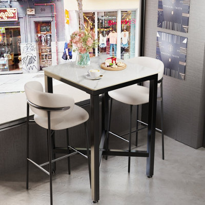 Fativo L70Xw70Xh105Cmtall Sintered Stone Marble Square Bar Table Dining Table Cocktail Hour Social GatheringWhite from B&Q
