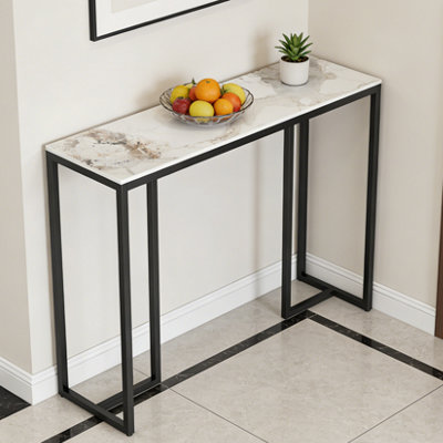 Fativo 100Cm Long Slim Hallway Console Table Sintered Stone Marble Table Metal Narrow Modern Table from B&Q