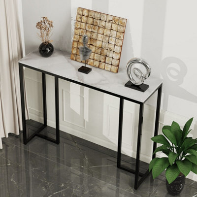 Fativo 100Cm Long Slim Hallway Console Sintered Stone Marble Metal Narrow Modern Side Sofa Industrial StandWhite from B&Q