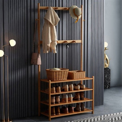 Fativo 3In1 Entryway Coat Rack Hall Tree Shoe Storage Stand Shelf Scarf Handbag Hangers184.5Cm H from B&Q