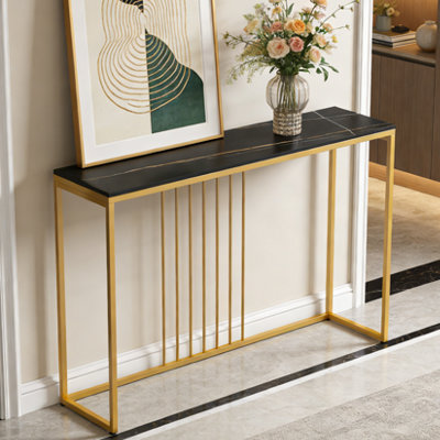 Fativo 120Cm Long Narrow Slim Console Table Extra Long Sintered Stone Marble Hallway Entryway Porch Accent Table from B&Q