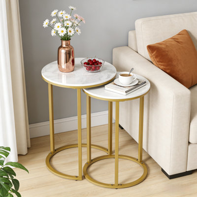 Fativo Set Of 2 Stunning Nesting Coffee Table Slim Sintered Stone Marble Side Table Hall Staggered Corner Table from B&Q
