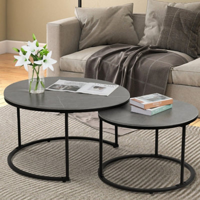 Fativo 80&60Cm Double Nested Industrial Sintered Stone Marble Round Coffee Table Sofa Center Table Living Room from B&Q