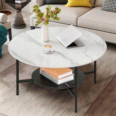 Fativo 80Cm W Heavy Duty Coffee Sintered Stone Marble Table Large 2 Tier Round Sofa Side End Table Nightstand from B&Q