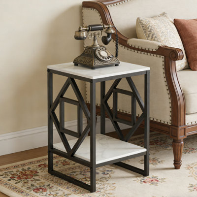 Fativo 40Cm W Coffee Sintered Stone Marble Table Living Room End Side Table Bedside Furniture Black Legs from B&Q