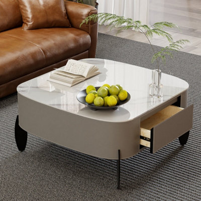 Fativo 80Cmw Large Sintered Stone Marble Coffee Table Drawer Center Table Metal Leg from B&Q
