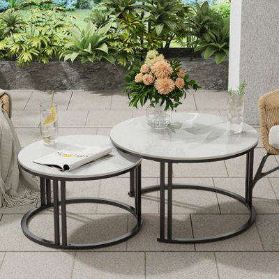 Fativo 70X40 & 57X35Cm Coffee Table Set Of 2 Nesting Accent Tables White Sintered Stone Marble Top Stacking Side Desk from B&Q