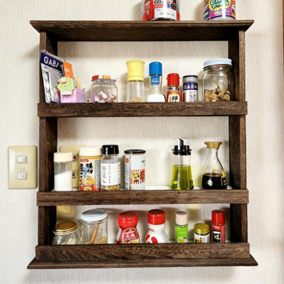 Fativo L53X W10X H60Cm 4 Tier Wooden Spice Rack Desktop Wall Hanging Shelf Holder Kitchen Cabinet