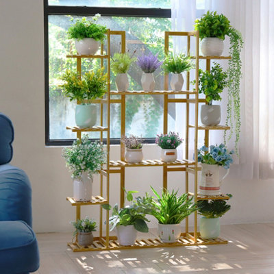 Fativo L89X W19.5X H123Cm 9 Tier Bamboo Plant Stand Corner Shelf Garden Flower Pot Display Storage Rack from B&Q
