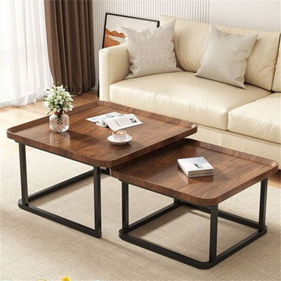Fativo L55X W54X H45.5Cm Industrial Vintage Coffee Table Set Of 2 Nesting End Tables With Wood Grain Top & Metal Frame from B&Q