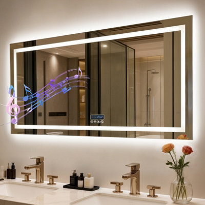 Luvodi 1200X700mm Led Bathroom Wall Vanity Mirror Touch Anti-Fog Bluetooth 3 Color Lights from B&Q