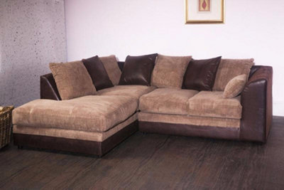 Chicago Jumbo Cord Left Hand Facing Corner Sofa Brown-Coffee from B&Q