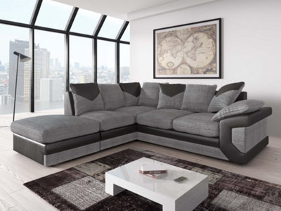 Rio Fabric Left Hand Facing Corner Sofa Foam Seating Black-Grey from B&Q