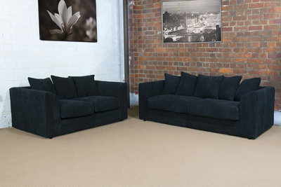 Furniture 786 Unisex Black Chicago Jumbo Cord 3&2 Seater Sofa Set In Size 3 - Image 3