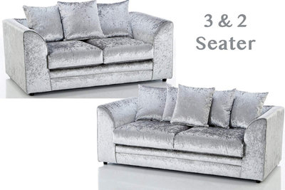  - Bella Crushed Velvet 3&2 Seater Sofa Set Silver