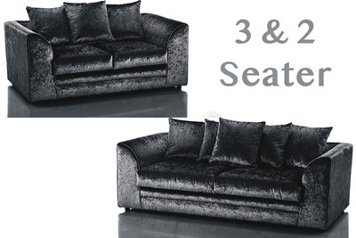 Bella Crushed Velvet 3&2 Seater Sofa Set Black from B&Q