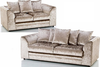 Bella Crushed Velvet 3&2 Seater Sofa Set Champagne from B&Q