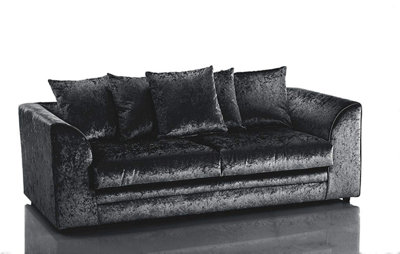 Bella Crushed Velvet 3 Seater Sofa Black from B&Q