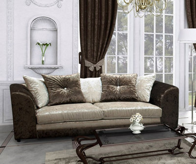 Bella Crushed Velvet 3 Seater Sofa Brown-Mink from B&Q