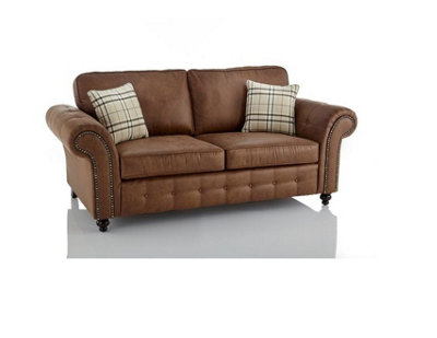 Oakland Suede Leather 3 Seater Sofa Tan Brown from B&Q
