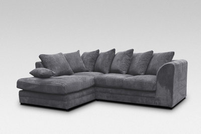 Chicago Jumbo Cord Left Hand Facing Corner Sofa Grey from B&Q