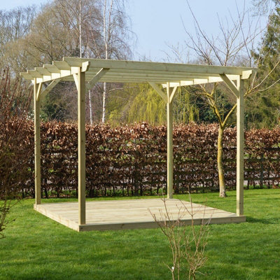 B&Q -  Garden Pergola And Decking KitWoodL480 X W480 X H270 CmLight Green