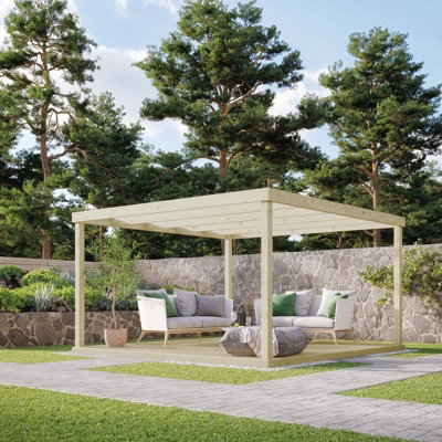 Rutland County Garden Furniture Box Pergola And Decking KitWoodL300 X W300 CmLight Green from B&Q