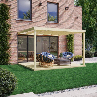 Rutland County Garden Furniture Box Wall Mounted Pergola And Decking KitWoodL300 X W300 X H270 CmLight Green from B&Q