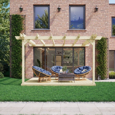B&Q -  Wall Mounted Double Garden Pergola And Decking KitWoodL480 X W480 CmLight Green
