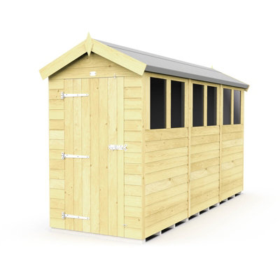 Buttercup Farm 4 X 12 Feet Apex Shed - Single Door With Windows - Wood - L358 X W118 X H217 Cm-27606