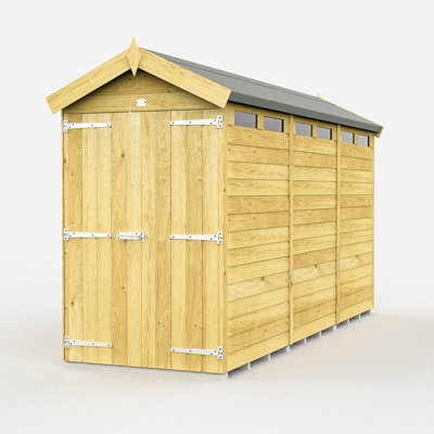 Buttercup Farm 4 X 12 Feet Apex Security Shed - Double Door - Wood - L358 X W118 X H217 Cm-27607